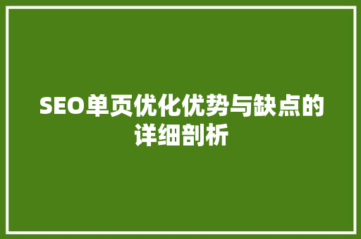 SEO单页优化优势与缺点的详细剖析