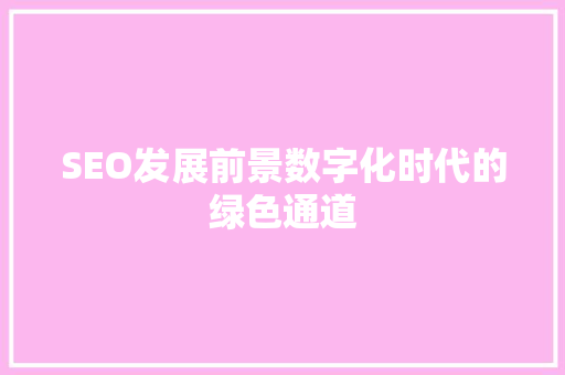 SEO发展前景数字化时代的绿色通道