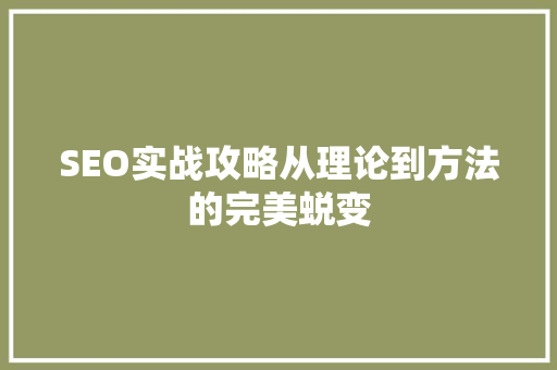 SEO实战攻略从理论到方法的完美蜕变