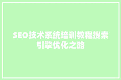 SEO技术系统培训教程搜索引擎优化之路