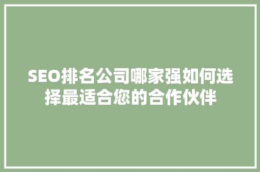 SEO排名公司哪家强如何选择最适合您的合作伙伴