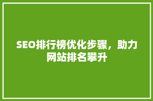 SEO排行榜优化步骤，助力网站排名攀升