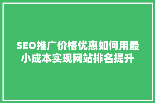 SEO推广价格优惠如何用最小成本实现网站排名提升