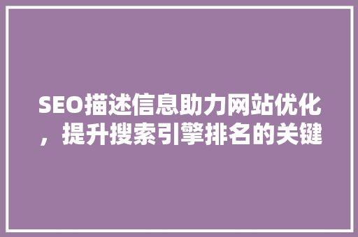 SEO描述信息助力网站优化，提升搜索引擎排名的关键步骤