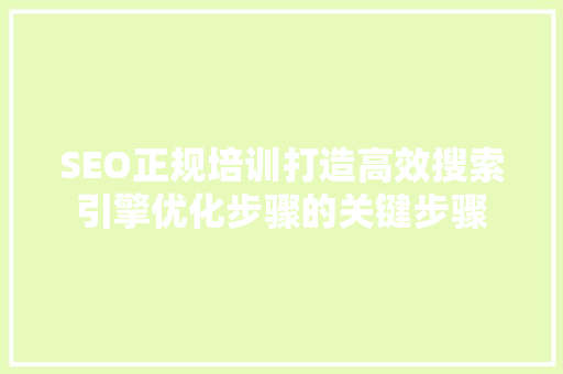 SEO正规培训打造高效搜索引擎优化步骤的关键步骤