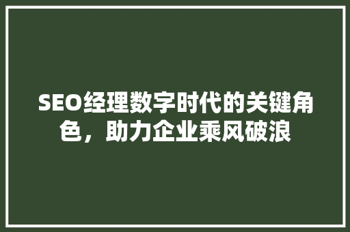 SEO经理数字时代的关键角色，助力企业乘风破浪