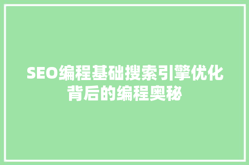 SEO编程基础搜索引擎优化背后的编程奥秘