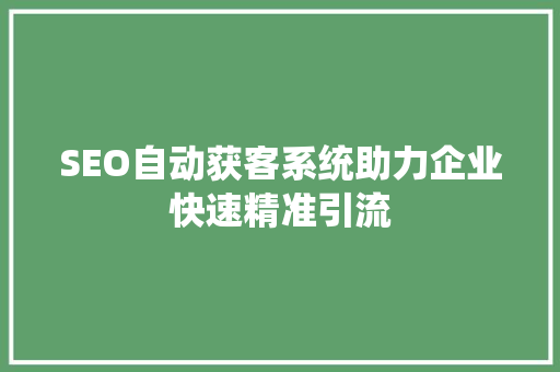 SEO自动获客系统助力企业快速精准引流