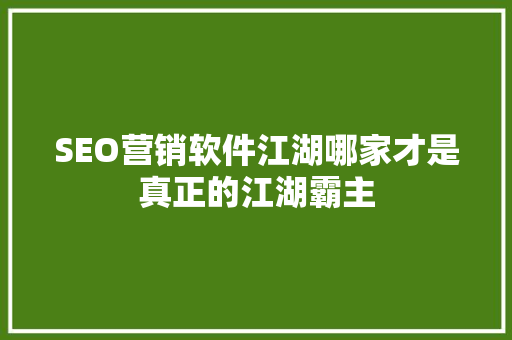 SEO营销软件江湖哪家才是真正的江湖霸主