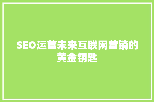 SEO运营未来互联网营销的黄金钥匙