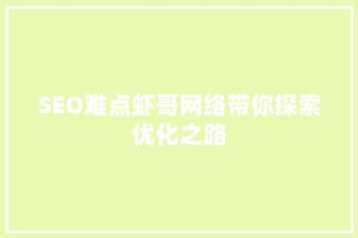 SEO难点虾哥网络带你探索优化之路