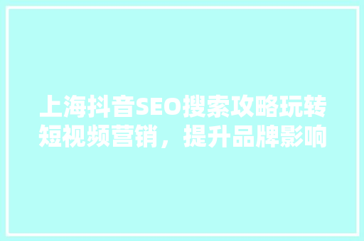 上海抖音SEO搜索攻略玩转短视频营销，提升品牌影响力