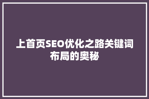 上首页SEO优化之路关键词布局的奥秘