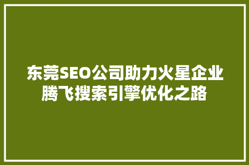 东莞SEO公司助力火星企业腾飞搜索引擎优化之路