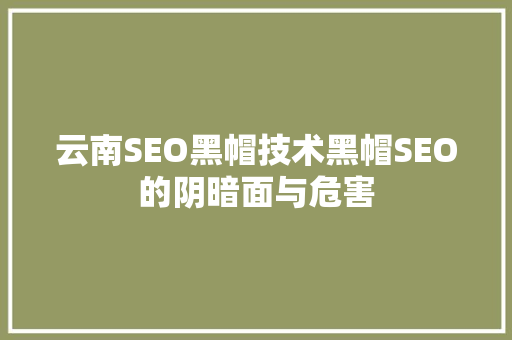 云南SEO黑帽技术黑帽SEO的阴暗面与危害