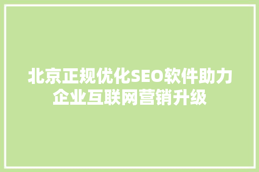 北京正规优化SEO软件助力企业互联网营销升级