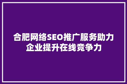 合肥网络SEO推广服务助力企业提升在线竞争力