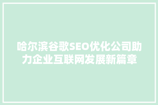 哈尔滨谷歌SEO优化公司助力企业互联网发展新篇章