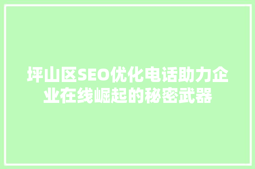 坪山区SEO优化电话助力企业在线崛起的秘密武器