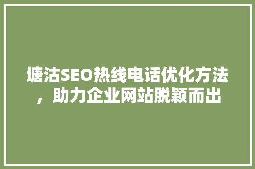 塘沽SEO热线电话优化方法，助力企业网站脱颖而出