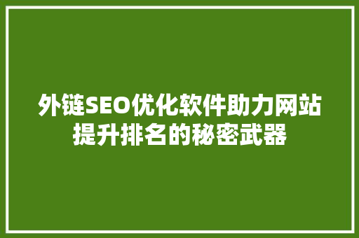 外链SEO优化软件助力网站提升排名的秘密武器