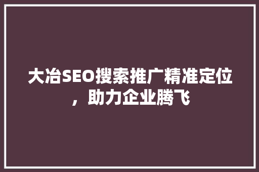 大冶SEO搜索推广精准定位，助力企业腾飞