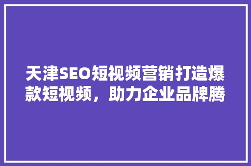 天津SEO短视频营销打造爆款短视频，助力企业品牌腾飞