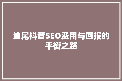 汕尾抖音SEO费用与回报的平衡之路