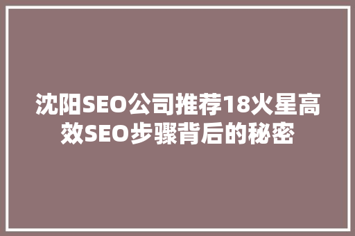 沈阳SEO公司推荐18火星高效SEO步骤背后的秘密