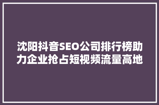 沈阳抖音SEO公司排行榜助力企业抢占短视频流量高地