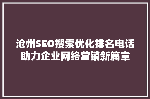 沧州SEO搜索优化排名电话助力企业网络营销新篇章