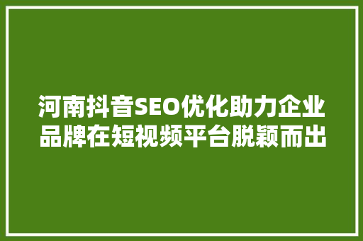 河南抖音SEO优化助力企业品牌在短视频平台脱颖而出