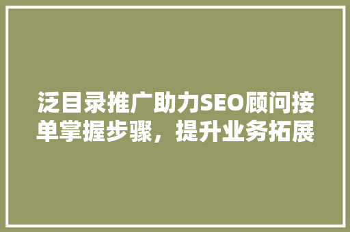 泛目录推广助力SEO顾问接单掌握步骤，提升业务拓展效率