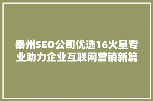 泰州SEO公司优选16火星专业助力企业互联网营销新篇章