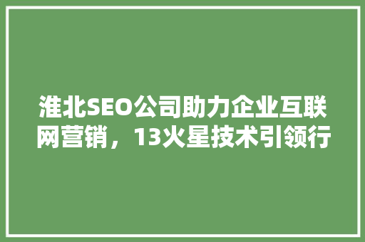 淮北SEO公司助力企业互联网营销，13火星技术引领行业新风向