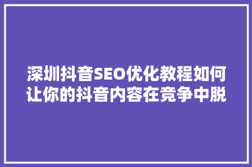 深圳抖音SEO优化教程如何让你的抖音内容在竞争中脱颖而出