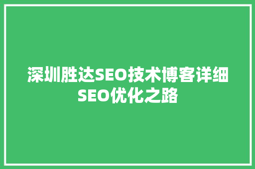 深圳胜达SEO技术博客详细SEO优化之路