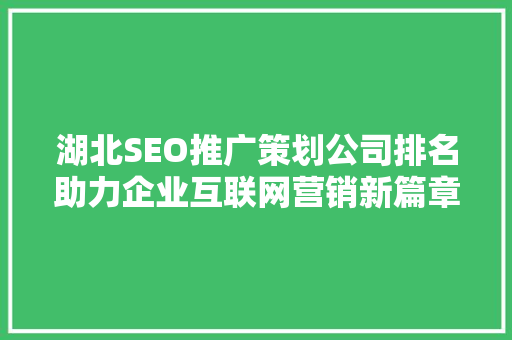 湖北SEO推广策划公司排名助力企业互联网营销新篇章