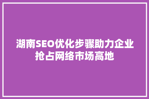 湖南SEO优化步骤助力企业抢占网络市场高地