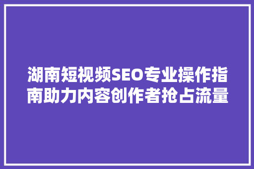湖南短视频SEO专业操作指南助力内容创作者抢占流量高地