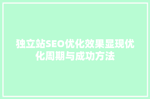 独立站SEO优化效果显现优化周期与成功方法