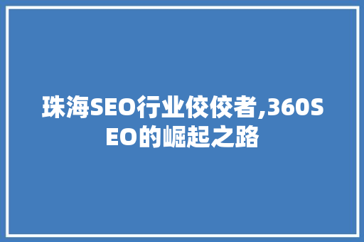 珠海SEO行业佼佼者,360SEO的崛起之路