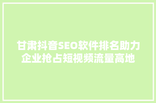 甘肃抖音SEO软件排名助力企业抢占短视频流量高地