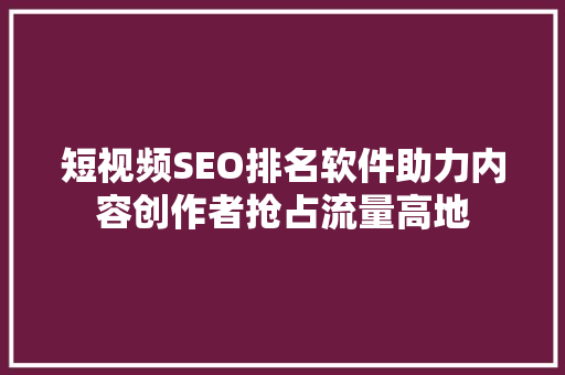短视频SEO排名软件助力内容创作者抢占流量高地