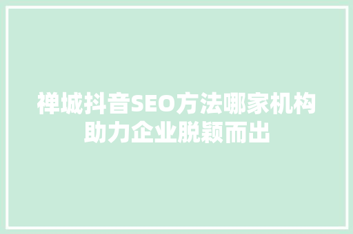 禅城抖音SEO方法哪家机构助力企业脱颖而出