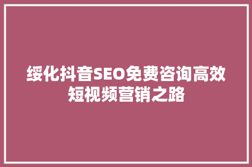 绥化抖音SEO免费咨询高效短视频营销之路