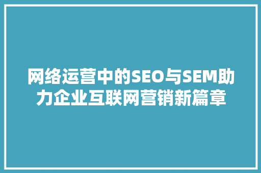 网络运营中的SEO与SEM助力企业互联网营销新篇章