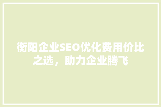 衡阳企业SEO优化费用价比之选，助力企业腾飞