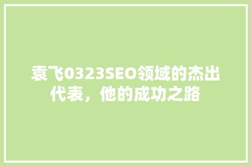 袁飞0323SEO领域的杰出代表，他的成功之路