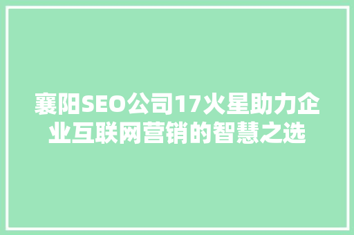 襄阳SEO公司17火星助力企业互联网营销的智慧之选